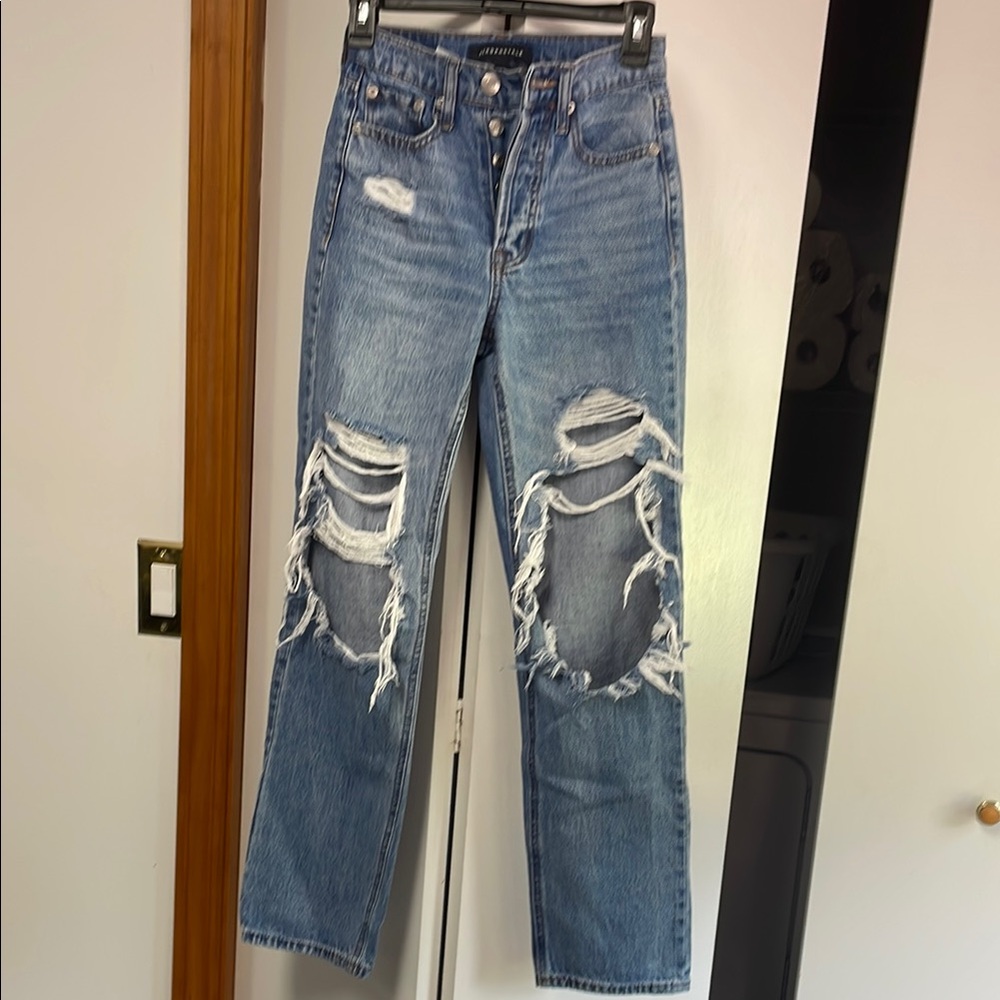 Aeropostale Blue Distressed Straight Leg Jeans